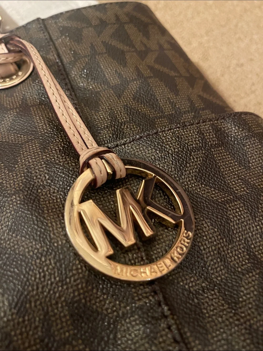 Michael Kors Brown Logo Tote with Light cream Handles